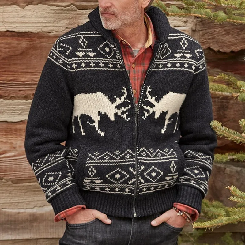 Mens Christmas Cashmere Wool Jacquard Knitted Sweater Thick Warm