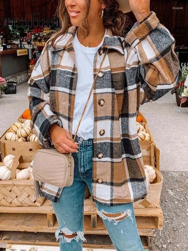 Frauen Blusen Herbst Plaid Jacke Frauen Oberhemd Lange Karierten Frau Weibliche Hülse Winter Hemd Jacken Mäntel Für