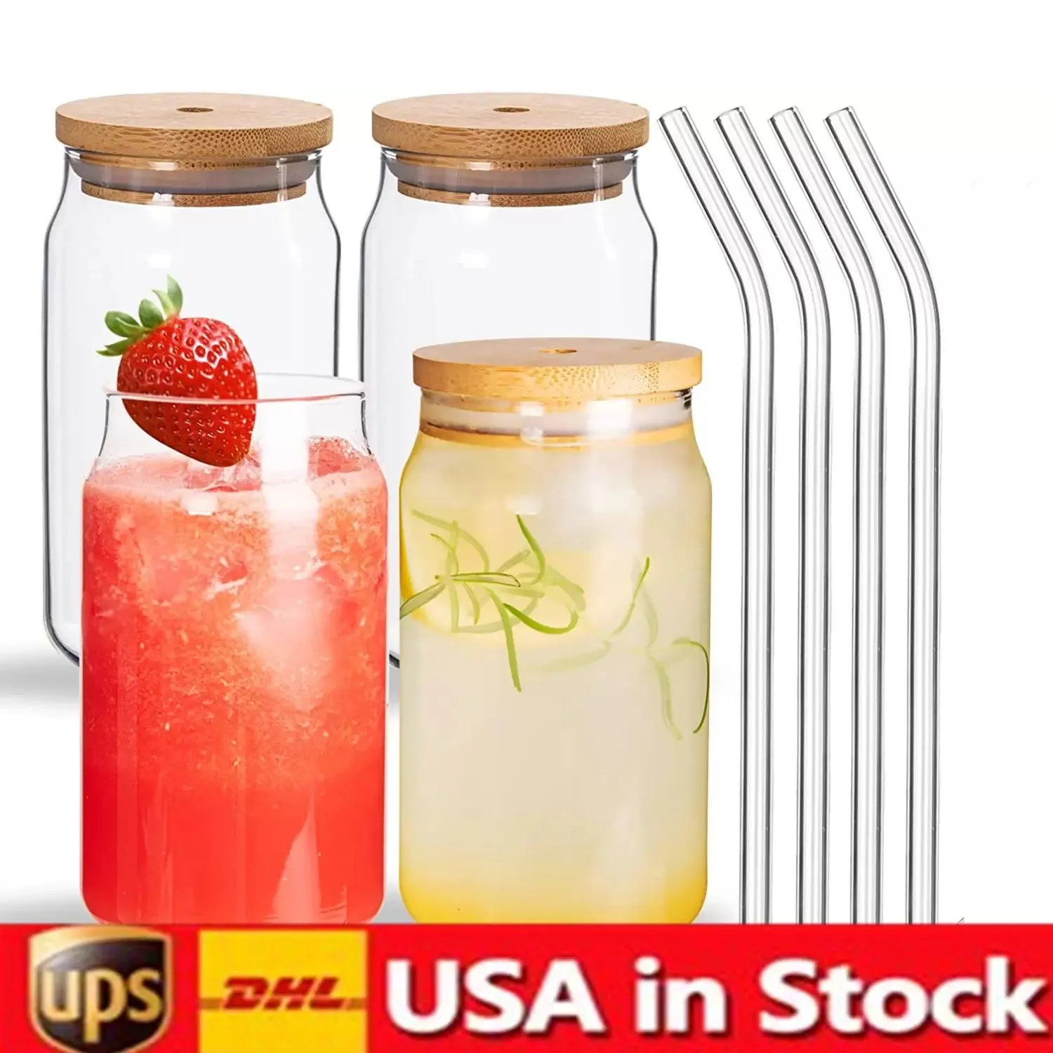 USA: s lager vattenflaskor sublimering 12oz 16 oz glas tumlar koppar kan glasögon med bambu lock återanvändbart halm mugg öl transparent frostad soda kopp dricker gj02