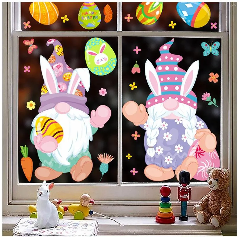 Décoration de fête 2022 autocollants de pâques dessin animé oeuf mur fenêtre miroir réfrigérateur heureux décor à la maison