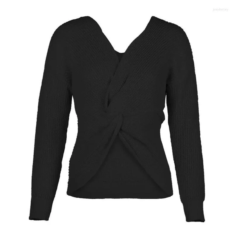 Pulls pour femmes Femmes Femmes Noeud Criss-Cross Col V Pull à manches longues Pull en vrac Pull tricoté Pull