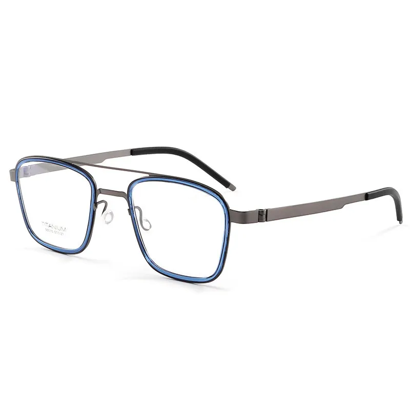 Lätt B-Titanium Vintage Frame Overized 51-21-145Unisex Square Big Double-Bridge Fullrimzero-tryck Elastisk gångjärnsglasögon Fullset Design Case