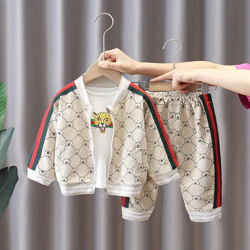 Kids Tracksuit Baby Girls 소년 의류 세트 가을 유아 의상 코트 T 셔츠 바지 3 조각 어린이 캐주얼 옷