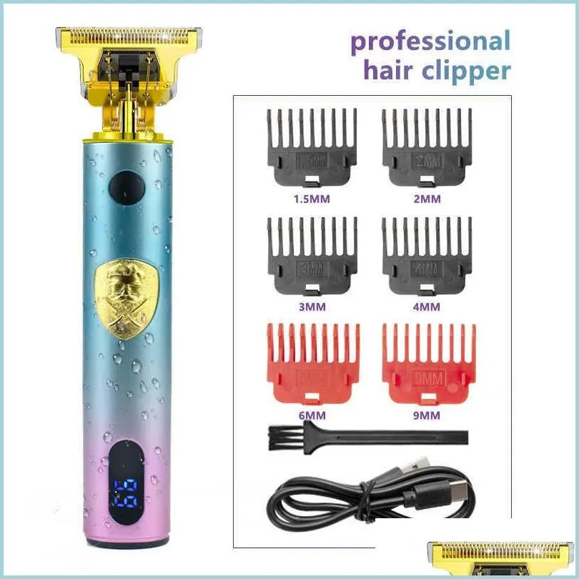 Hårtrimmer Gradient T9 LCD Digital Display USB uppladdningsbar Clippers Hair Trimmer 6 Färger Professional Clipper Drop Delivery 2021 DH4E6