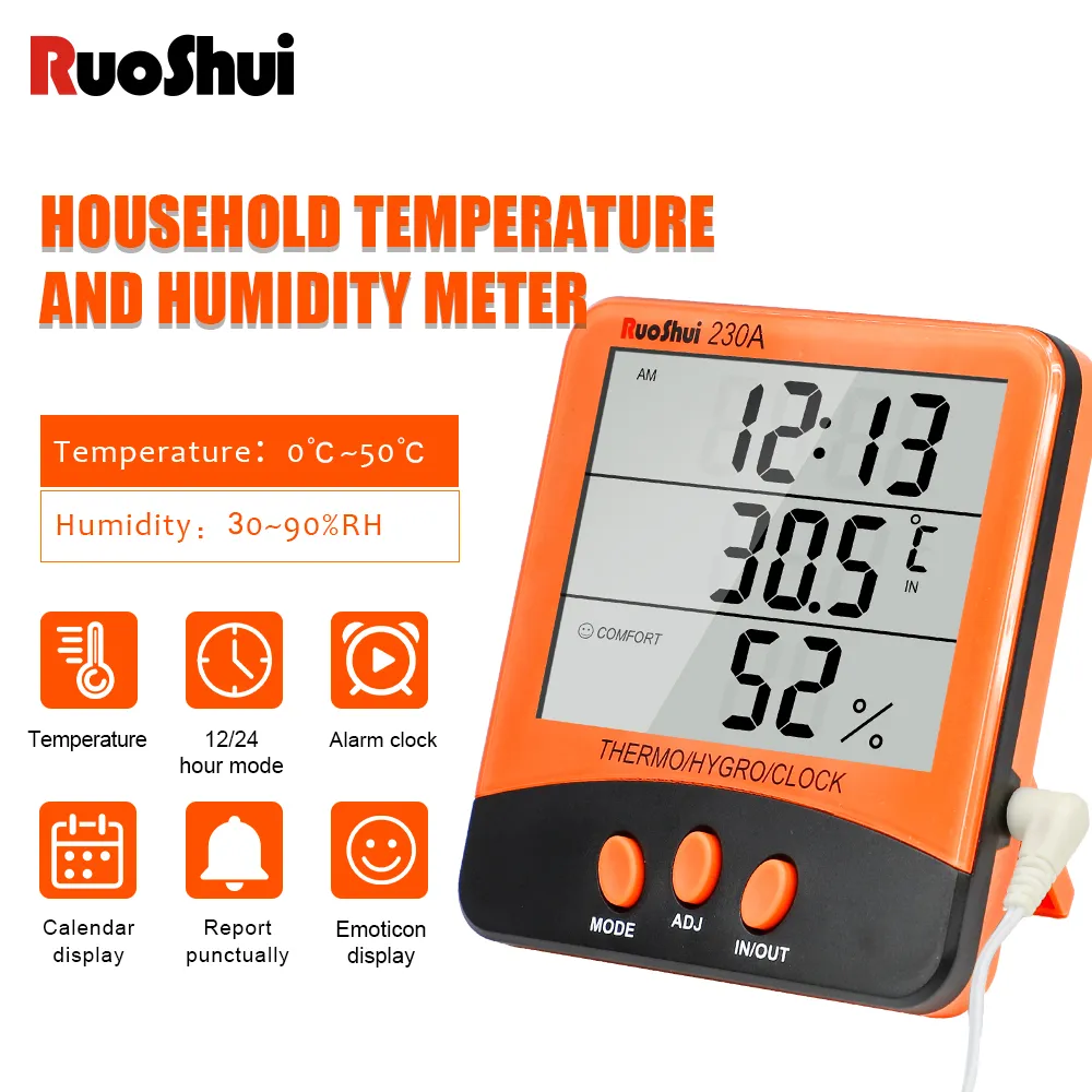 Temperatuurinstrumenten Kleine formaat digitale thermometer hygrometer met sonde ruoshui 230/230A