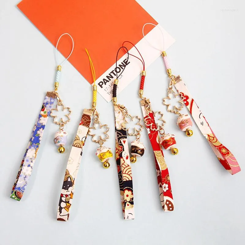 Keychains Chinese Japanese Style Chains Exquisito Lucky Cat Bell Sakura Phone Lanyards Mobile Pends Good Luck Bagm