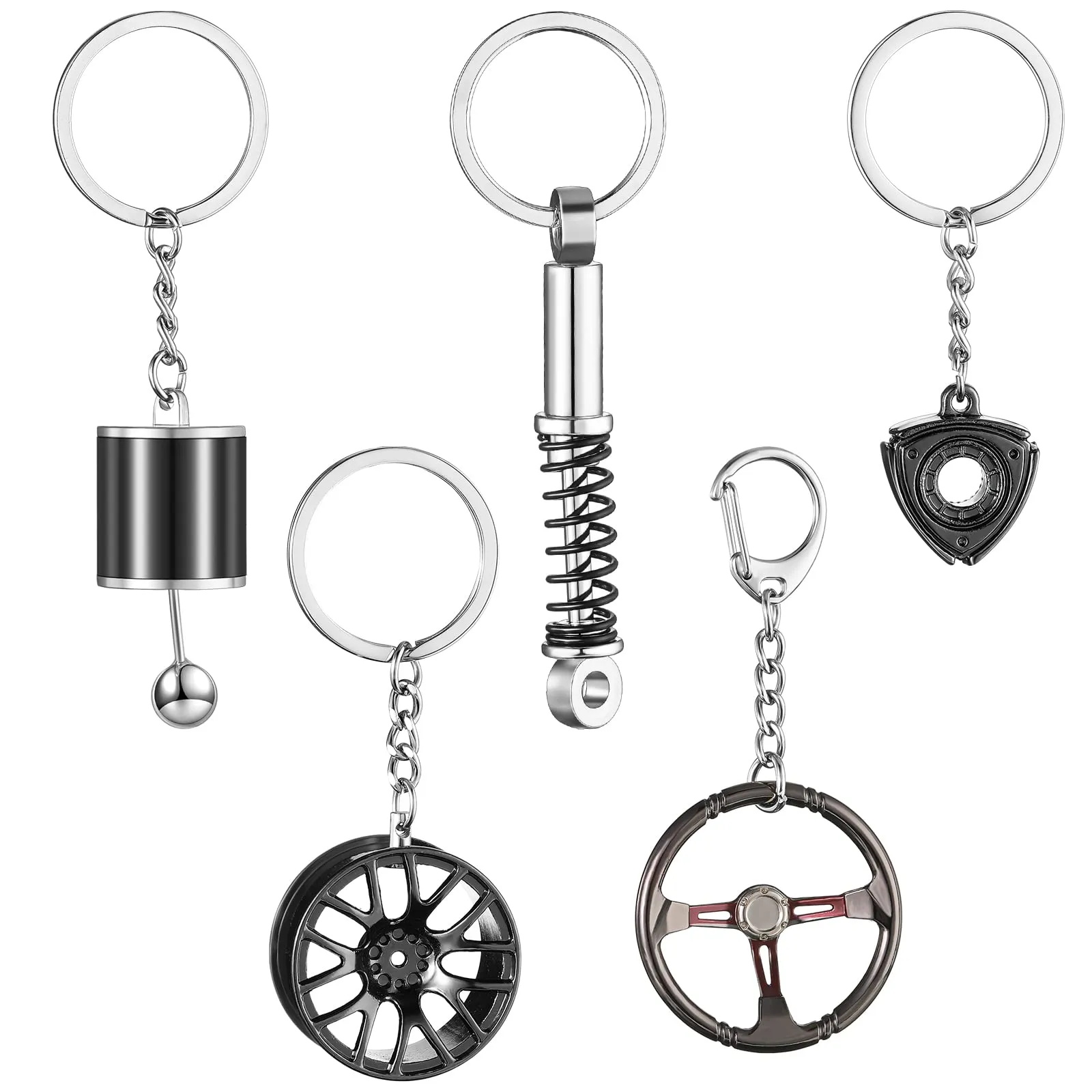 Anahtarlıklar L Araba Parçaları Modeli Anahtar Zincirler Set Direksiyon Tecresi Metal Keychain Lastik RIM Yay Kılavuzu Şanzıman Vardiya Kolu Carshop2006 AMAE9