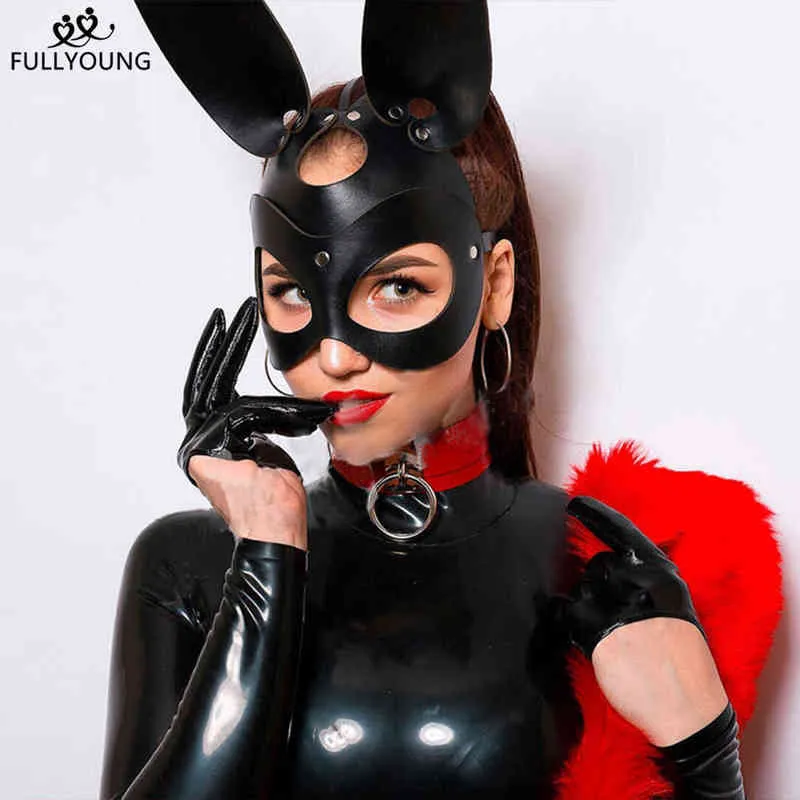 Costume a tema Fullyoung Maschera in pelle sexy Coniglietta Cosplay Masquerade Erotico Halloween Carnevale Maschere per feste BDSM Bondage Giochi Maschera fetish 0908H