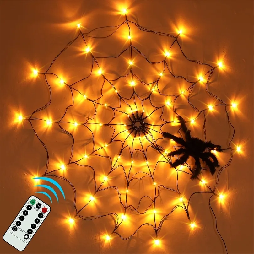 Décoration de fête 70 LED étanche Halloween Black Spider Web Light avec télécommande pour la maison cour jardin intérieur extérieur effrayant Halloween Decor 220908