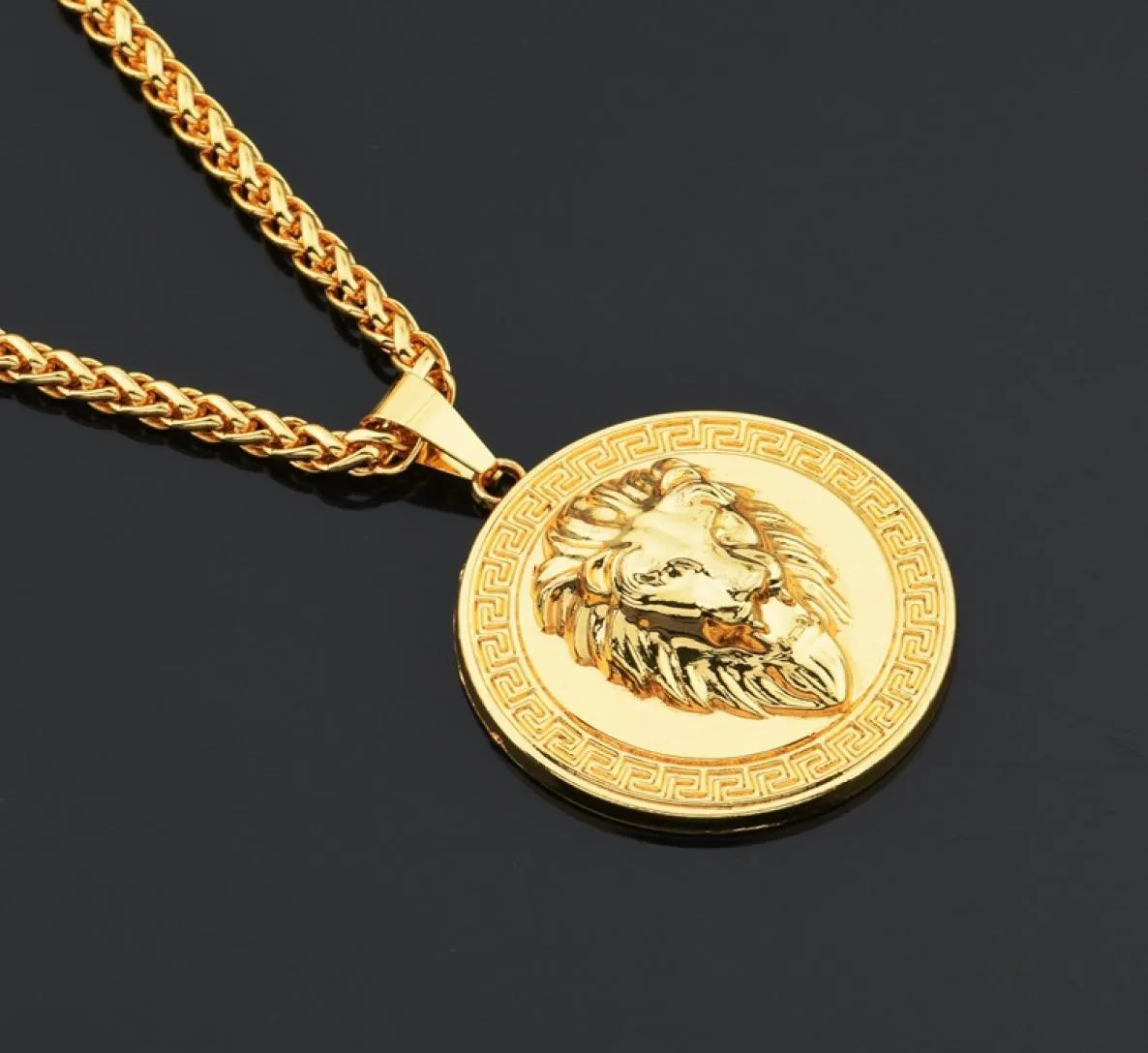 Pendant Necklaces Retail Hiphop Lion Head High Quality Pendants Franco Long Necklaces for Men Bijouterie Ne777