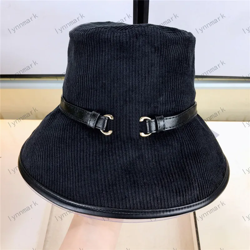 Chapéus de aba larga de inverno de veludo cotelê feminino designer chapéu de balde para homens moda luxo plano ajustado marca clássico fivela de ouro bonés sólidos