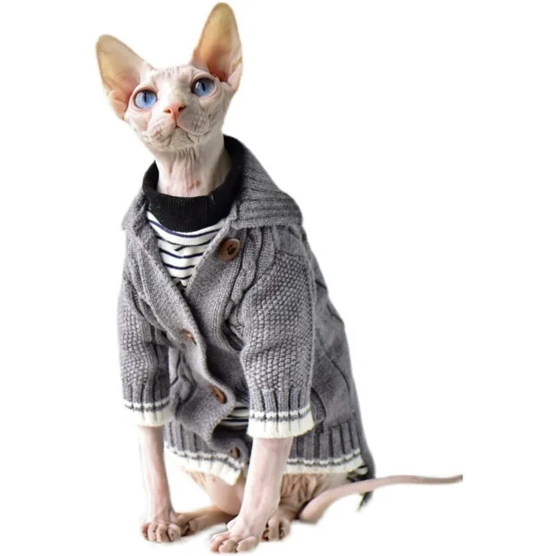 Костюмы для кошек эластичный кост кошки сфинкс наряды осень зима Devon Rex Pet Apparel Утолтая теплая безволосочная одежда для кошек для кошек сфинкс 220908