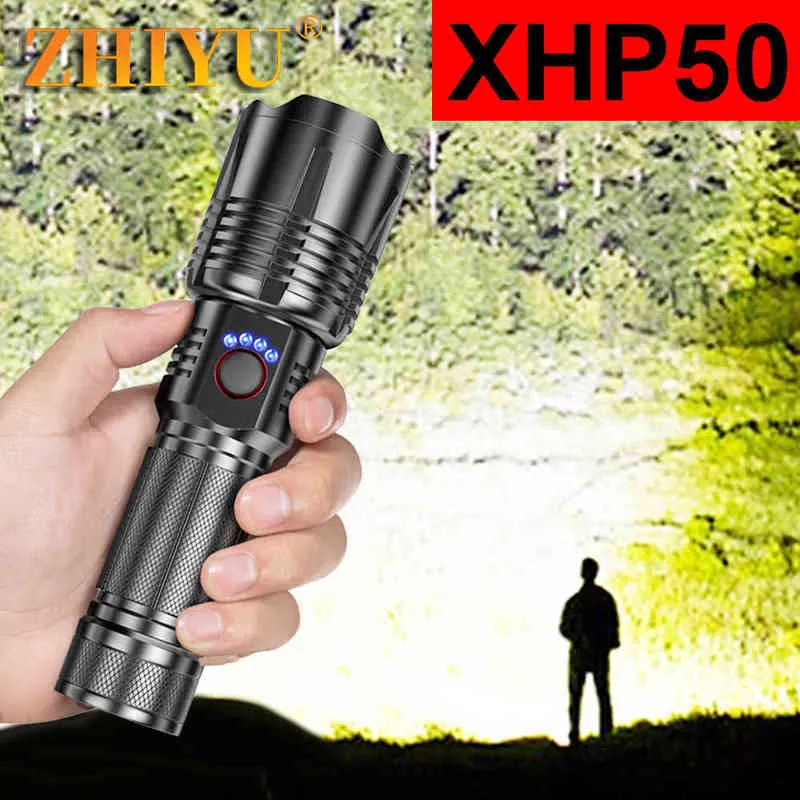 Powerful XHP50 Led Flashlight 1200 Lumen Torch Light Lamp Usb Rechargeable Waterproof Lamp For Camping Hunting Light Power Bank J220713