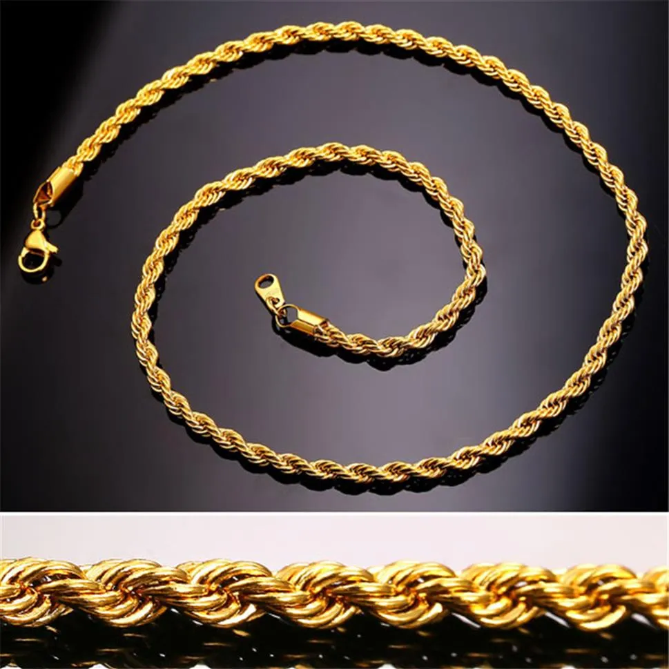 Золотые цепочки мода из нержавеющей стали хип -хоп ювелирные изделия веревочная цепь Мужское ожерелье202i