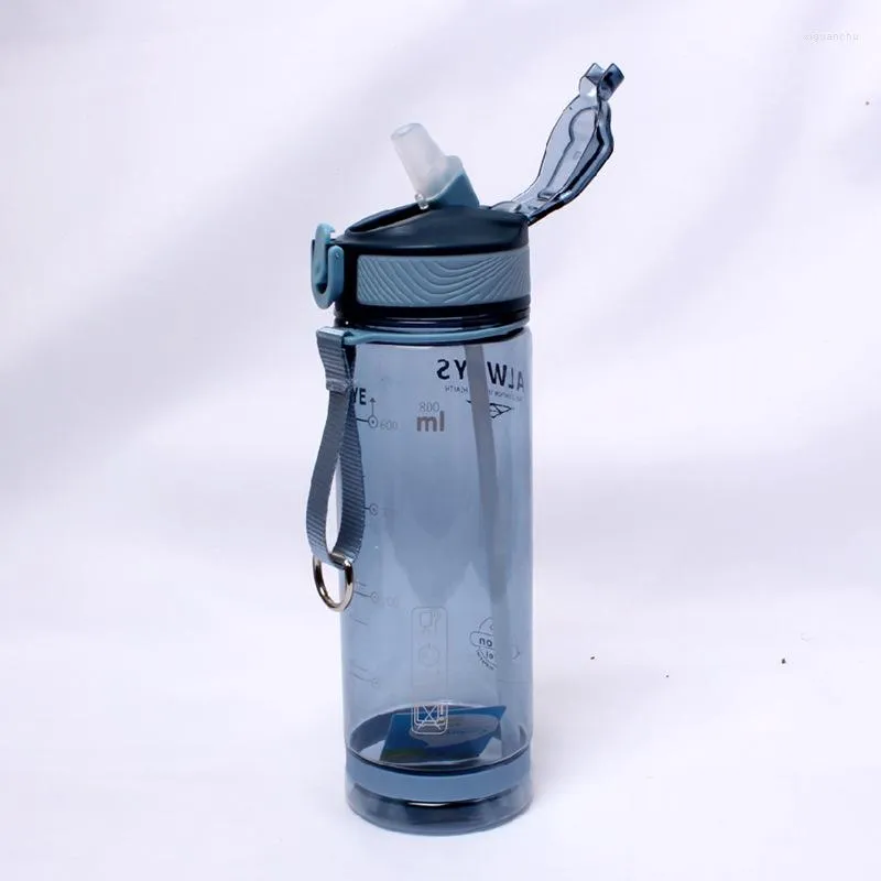 Wasserflaschen 800 ml Sportflasche mit Strohhalm für Camping Wandern Outdoor Kunststoff transparent BPA frei Männer Trinkgeschirr