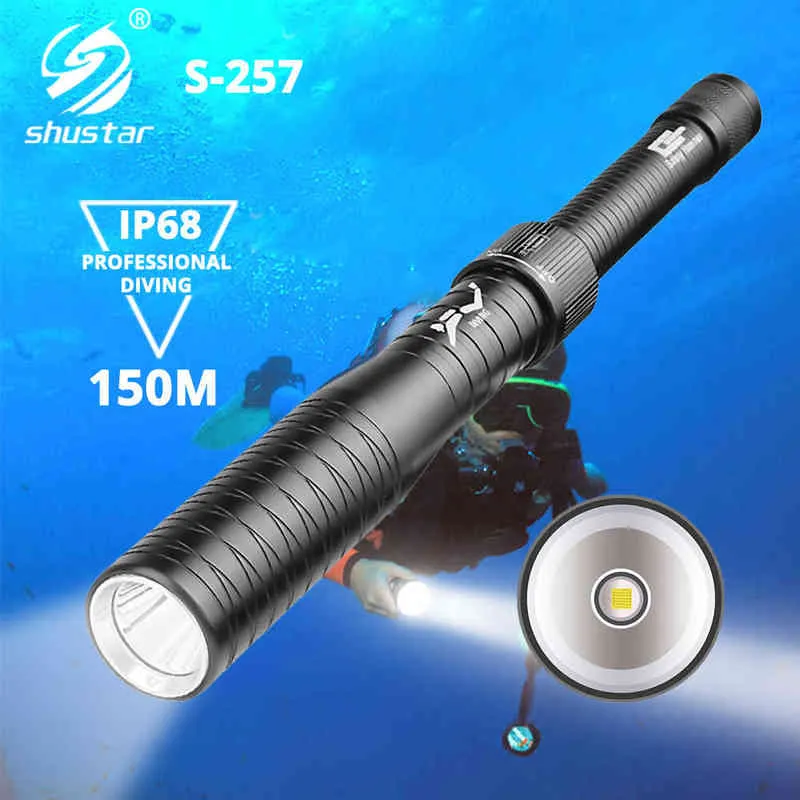 Linterna LED de buceo profesional IP68 Linterna de nivel impermeable con martillo de seguridad se puede utilizar para autodefensa anfibia J220713