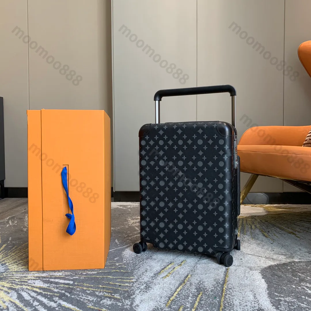 12A All-New Mirror Quality Luxurys Designer Horizon 55 Suitcase Boarding Rolling Luggage Spinner Travel 4 Wheel Men Women Trolley Case Box Black Embossed Trunk Bag