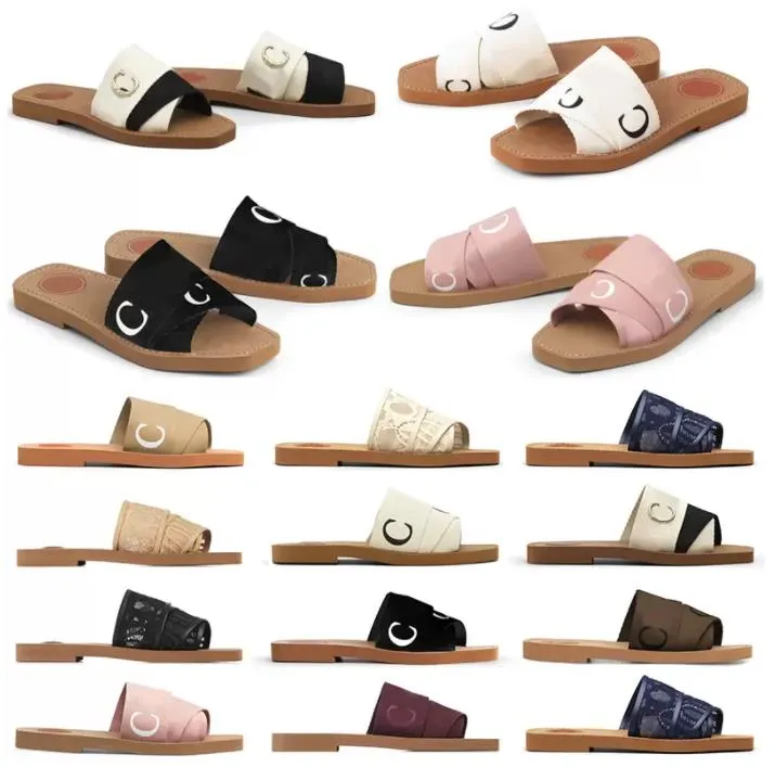 Woody Flat Mule Tofflor Designer Dam Slides Sandaler Utomhusmode Beach Slipper Skor Storlek 35-42