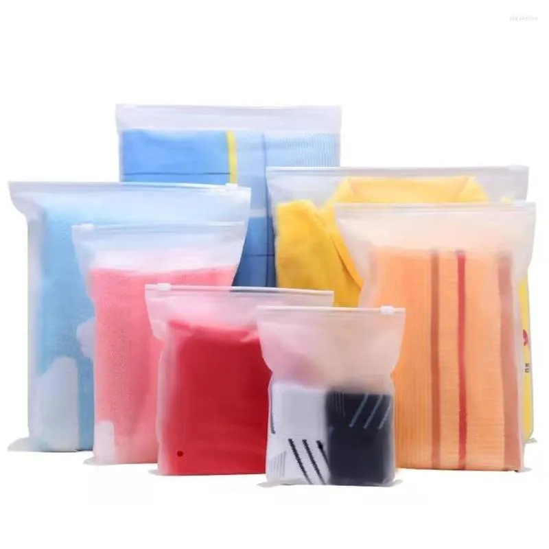 Depolama Çantaları 50pcs/Lot Buzlu Şeffaf Torba Yeniden Kullanılabilir Yeniden Kullanılabilir Panties Kırtasiye Kartları Eldiven Çoraplar Havlu Havlular İç çamaşırı Giyim