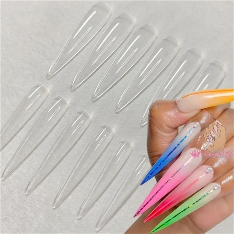 Valse nagels 3xl Lange Stiletto Acryl Press on Fake Tips Clear Artificial Full Cover Feepteed Nail Manicure Tools 220908