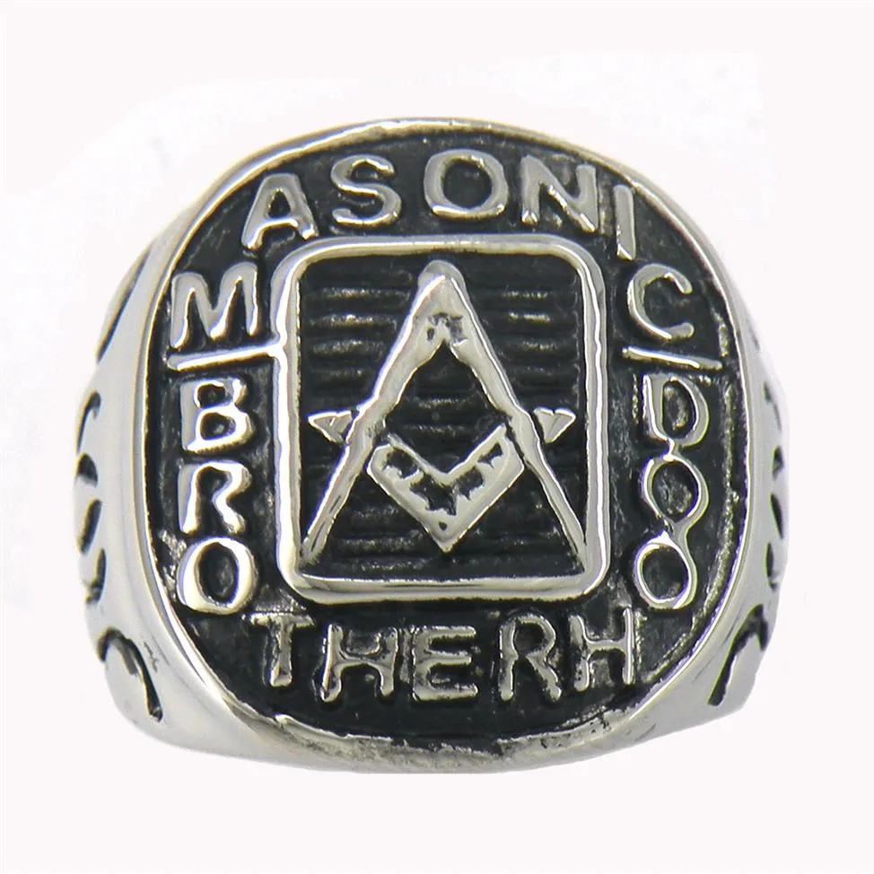 FANSSTEEL stainless steel mens or wemens jewelry masonary MASTER MASON BROTHERHOOD SQUARE AND RULER MASONIC RING gift 11W152878