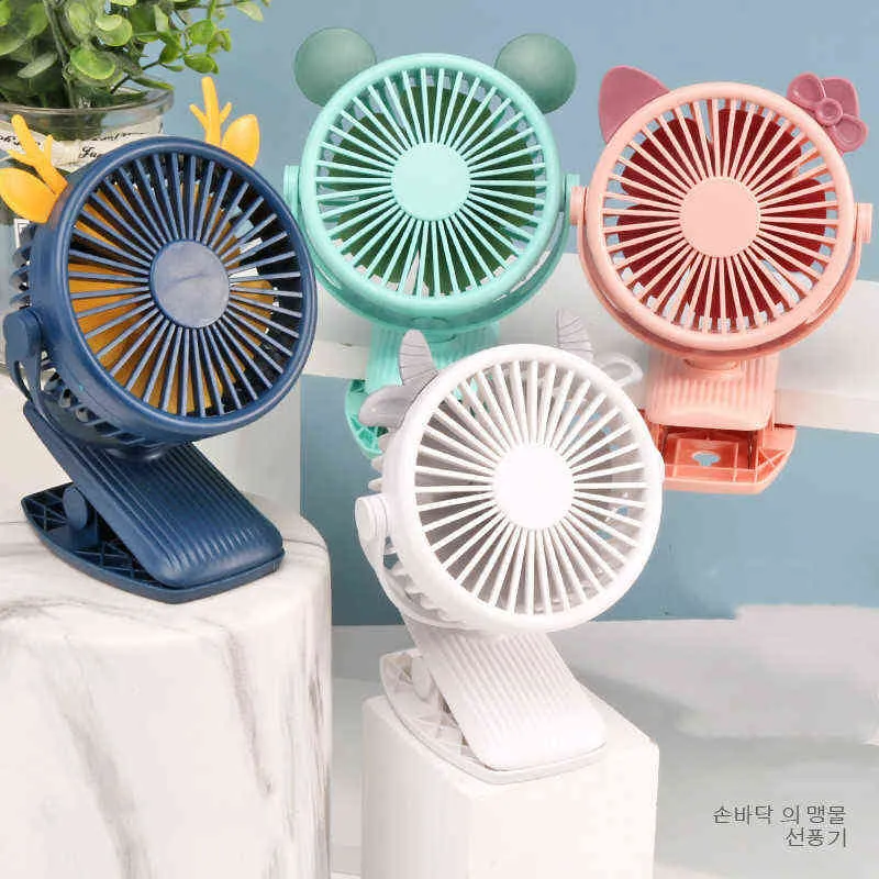 Ventiladores elétricos desenhos animados mini ventiladores com clipe de resfriamento recarregável mesa de mesa ventilador portátil fã de braçadeira portátil 360 graus girating arebro de ar usb ventilador T220907