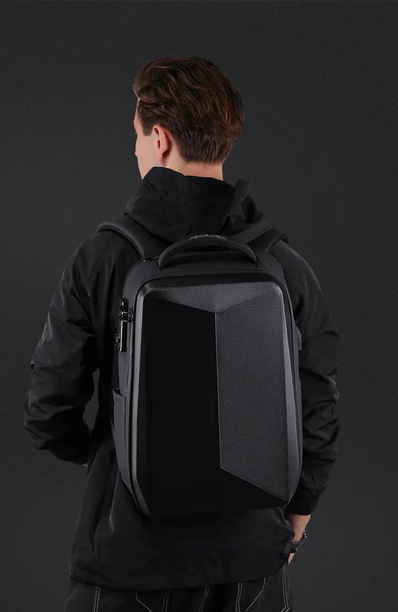 Men's Hard Shell Backpack Polyester Oxford Laptop Bag with Zipper ...
