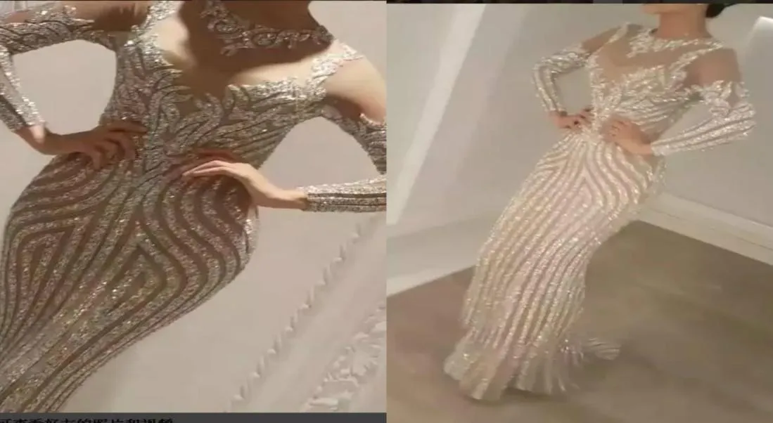 Yousef Aljasmi Charbel Zoe Long Sleeve Dresses Evening Wear Crystals Luxury