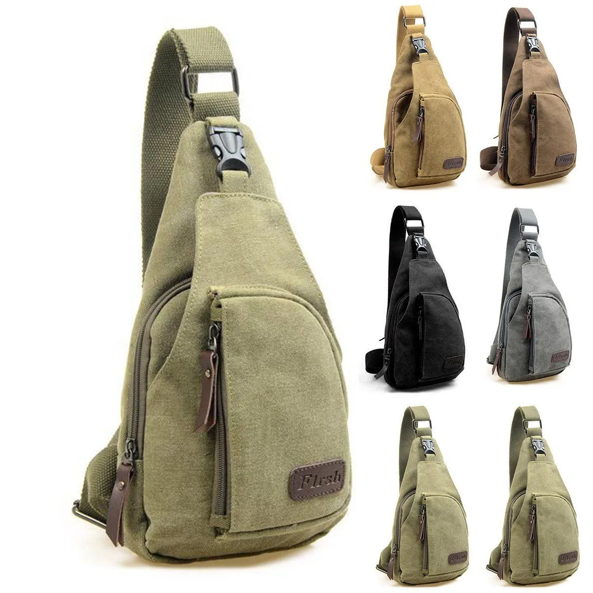 New Men Handbag Vintage Canvas Leather Crossbody Bag Satchel Shoulder Bag Sling Chest PackBag