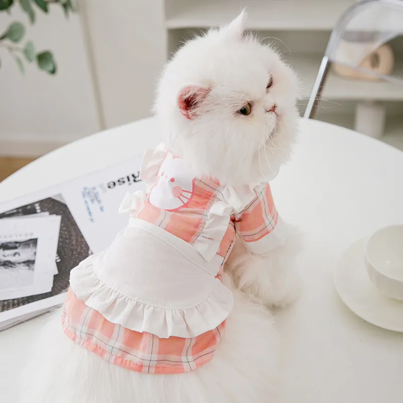 Womens Cat Costume Accessories Summer Cute Cat Maid Dress Plaid Outfit Pleated Princess Cosplay Clothing For Cats Dog 220908 From Kong09 25.93 DHgate.Com