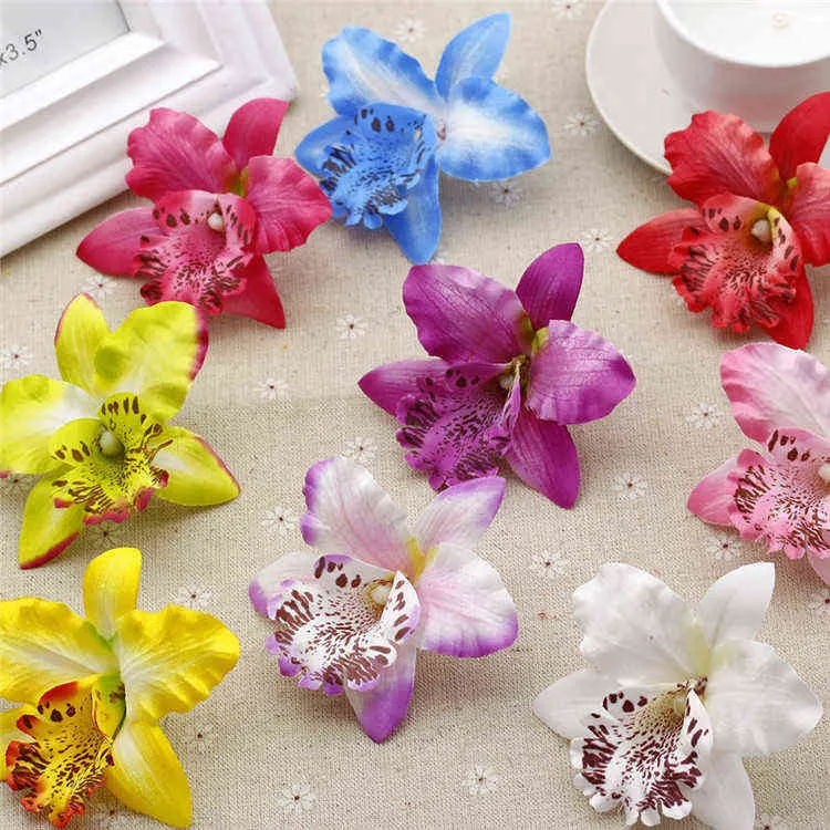 Sahte çiçek yeşillik 5 adet kelebek orkide yapay ipek çiçek düğün dekorasyon kafası düğün araba ev dekorasyonu cymbidium çiçek bitkileri j220906