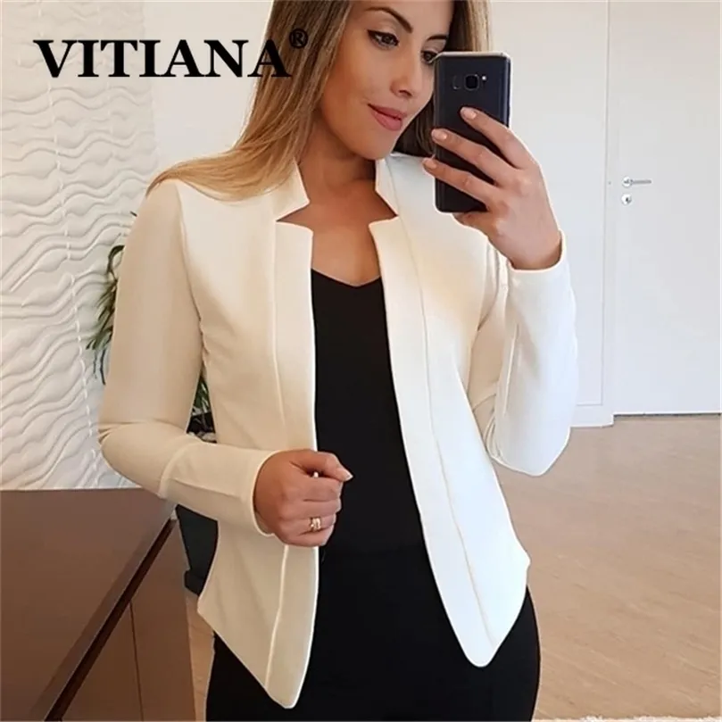 Kadın Ceketleri Vitiana Kadınlar İnce Coat Bahar Kadın Uzun Kollu Açık Dikiş Beyaz OL Kadın Ceketler ve Katlar Femme Plus Boyut 5xl Giysiler 220908