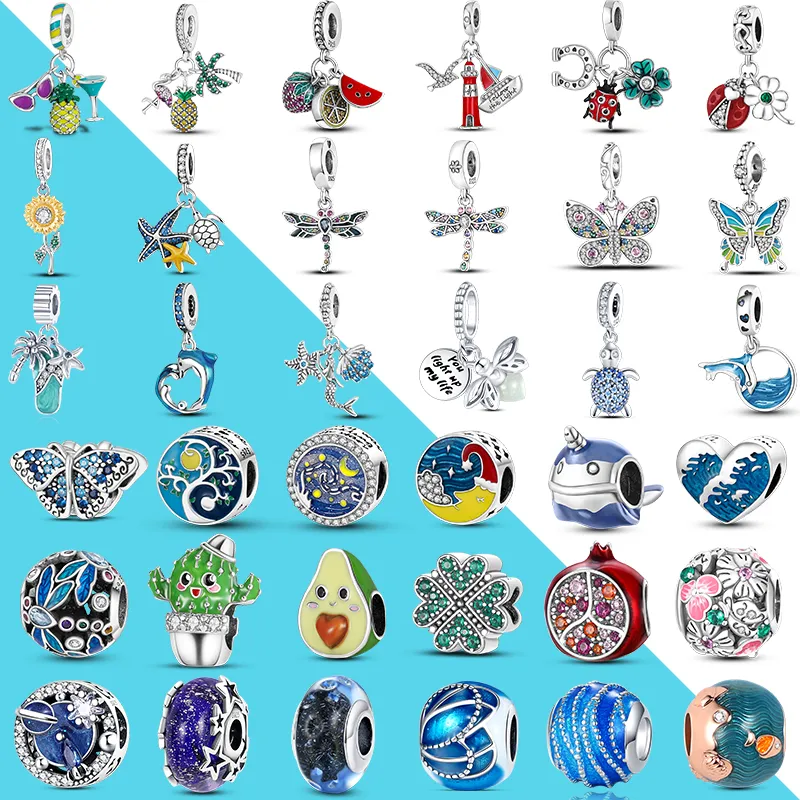 Perle di fascino in argento 925 ciondolano ciondoli plata oceano estivo perline Pandora Charms braccialetto accessori gioielli fai da te