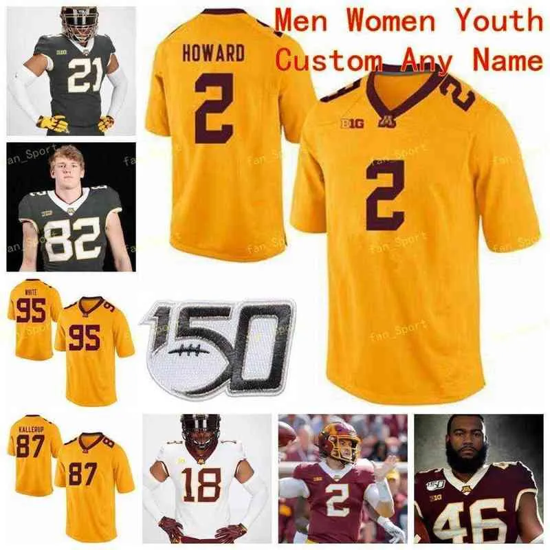 American College Football Wear College NCAA College Jerseys Minnesota Golden Gophers 1 Rodney Smith 11 Jornell Brooks II 13 Rashod Bateman 14 Cole Kramer Custom Foot