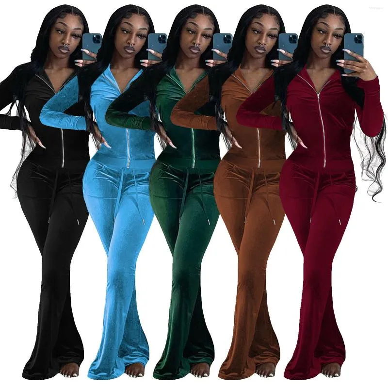 Women's Two Piece Pants 6Y448 Autumn Women Casual Fashion Long Sleeve Korean Cashmere Zipper Movement Top And Tracksuit Sweatsuit Outfits