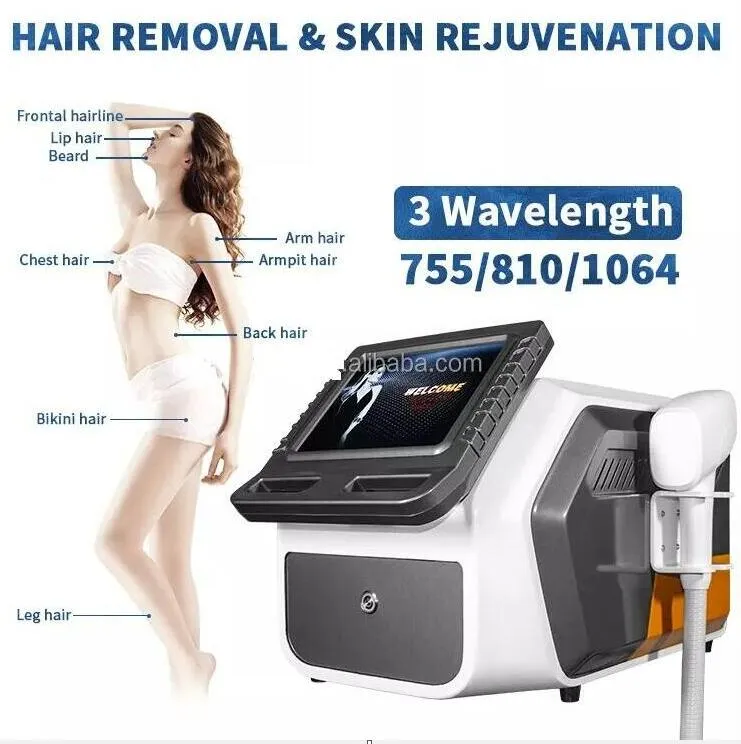 Powerful 810 nm diode laser hair removal permanent 3 Wavelength 755nm 810nm 1064nm skin rejuvenation painless equipment beauty machine with cooling system