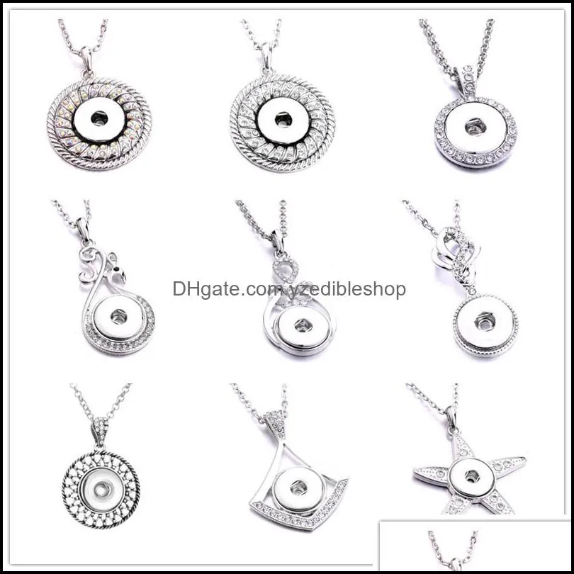 Colares pendentes misturam singo snap botão encanta de jóias shinestone redonda forma de pingente de ajuste de 18 mm de botões de snaps para dhseller2010 dhmvi