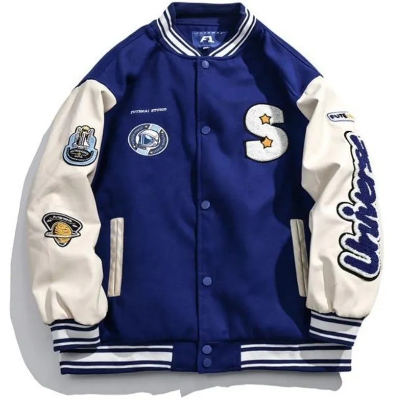 Men's Jackets Gmiixder Men Hip Hop Flocking Baseball Women Trend Klein Blue Bomber Unisex Oversize All-match Casual Varsity