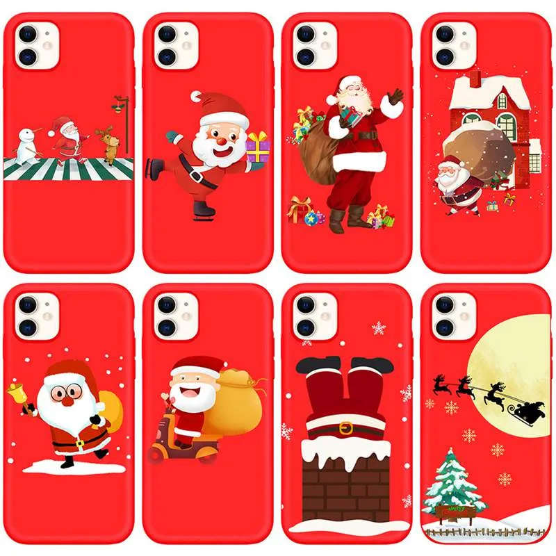 حالات عيد الميلاد عيد الميلاد لعيد الميلاد لـ iPhone 15 14 Plus Pro Max 2022 13 12 11 XS Max XR x 8 7 6 6s Gift Tpu Santa Claus Hat Tree Snowman Red Black Gel Cover Back Coque