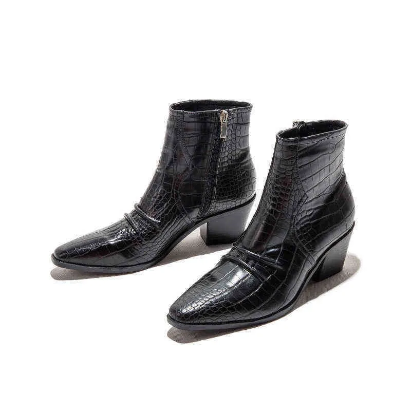 Cheville Bottes Femmes Nouvelle Mode Tube Court Épais Talon Haut Chelsea Serpent Peau Martin Bottes 220802