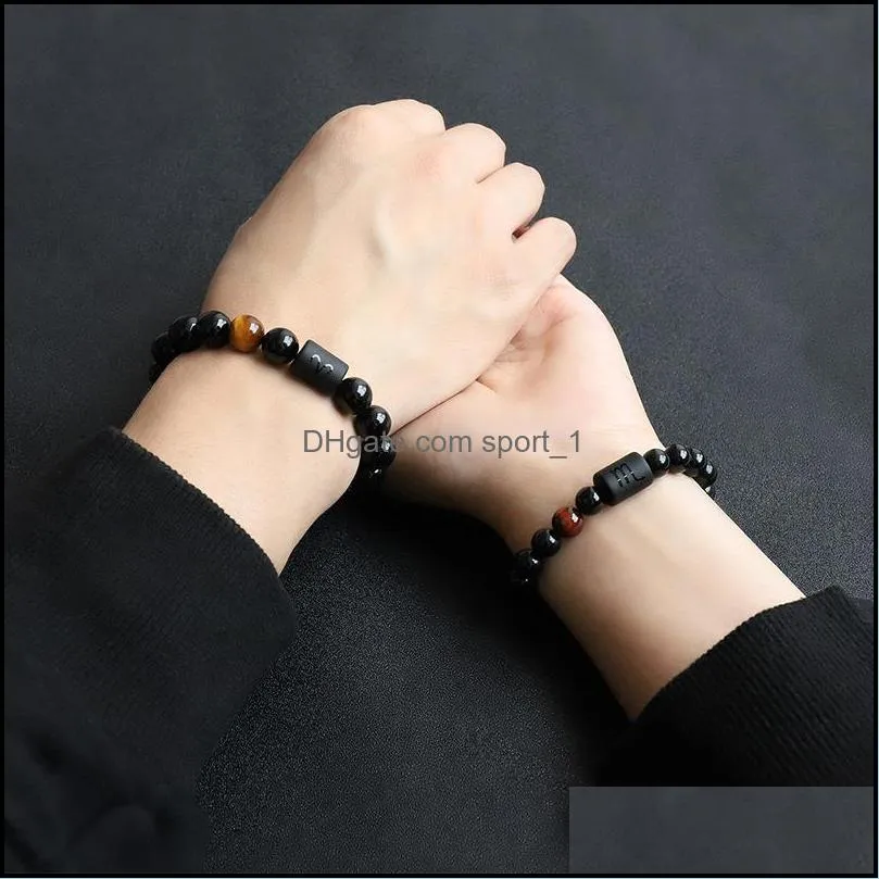 Beaded Strands 12 Constellation Bracelets Men Black Stone Tigers Eye Strands Bracelet Star Sign Zodiac Horoscope Lover Dhseller2010 Dhk8N