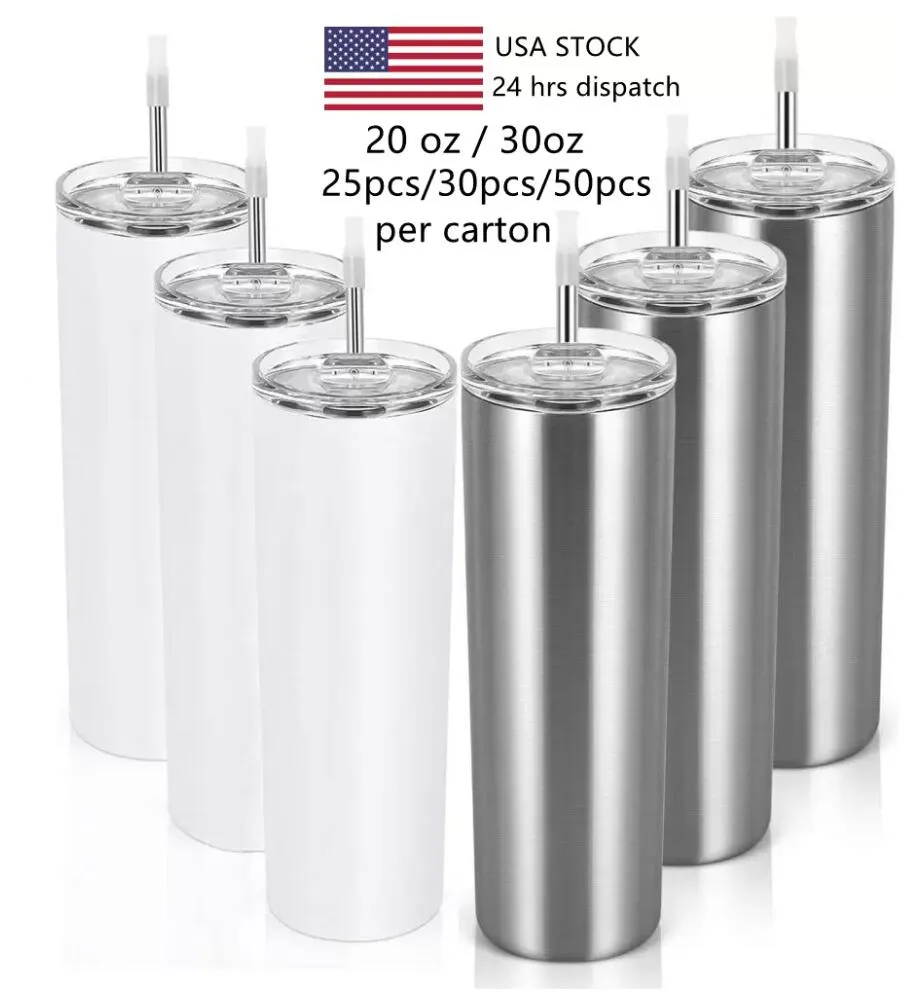 ABD Depo 25pc/karton düz 20oz süblimasyon bardağı boş paslanmaz çelik kupalar diy konik vakum yalıtımlı araba kahve 2 gün teslimat b0908