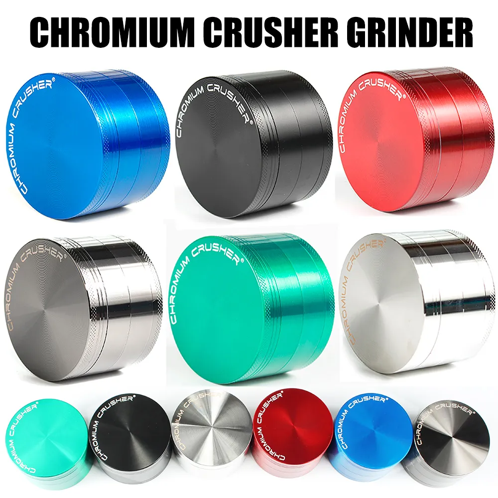 CHROMIUM CRUSHER Smerigliatrici in lega di zinco in metallo Herb Smoking 4 strati Parti 40MM 50MM 55MM 63MM OD Smerigliatrici per tabacco 6 colori DHL