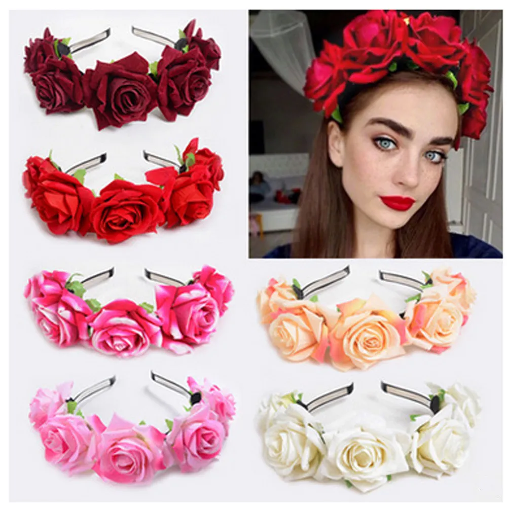 Halloween Red Rose Hair Band hairhoop Cosplay Fiesta de disfraces Flores de franela Corona Diadema Festival Hair Garland Wedding Headpieces 6pcs