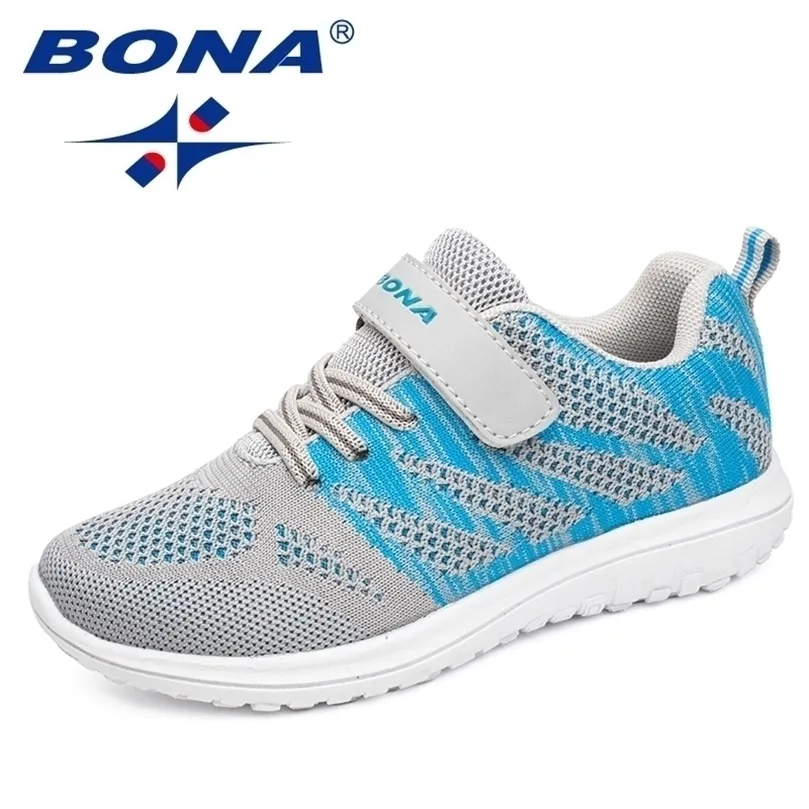 Bona ankomst stil barn casual skor mesh sneakers pojkar flickor platt barn kör lätt snabb gratis shippin 220805