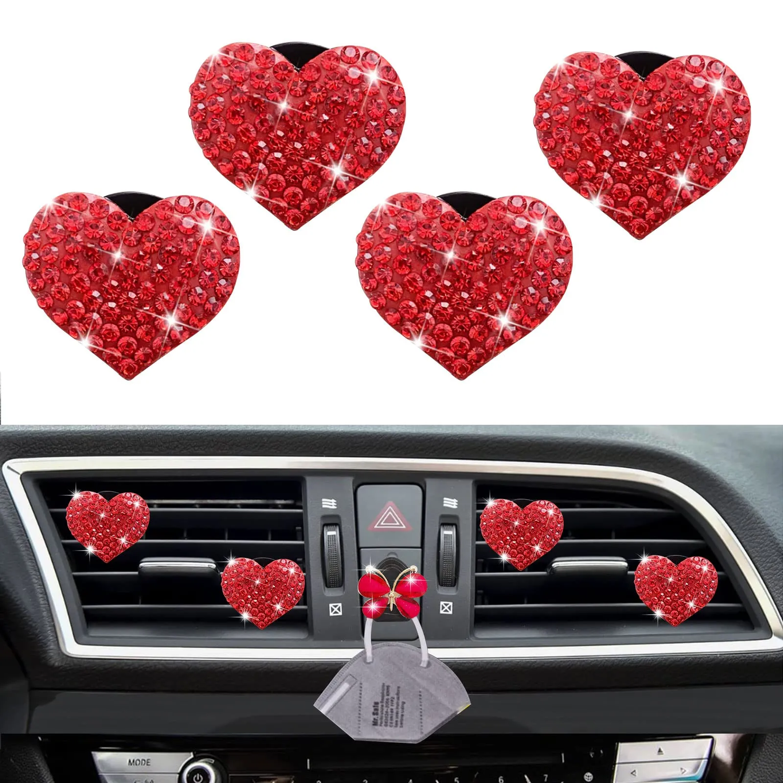 Luchtverfrisser Bling Red Lippen Vent Clips Hartvorm Crystal Car Clip Charms Fanmeners For Women Rhinestone Diffuser Cute de Lulubaby Amjbr