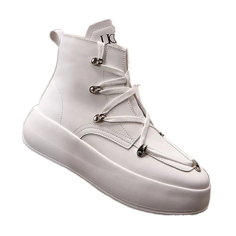 Lyxdesigners sn￶rning kl￤nning br￶llopsfest skor v￥r mode high-top casual sneakers runda t￥ tjock botten fritidsverksamhet k￶r promenad st￶vlar j125