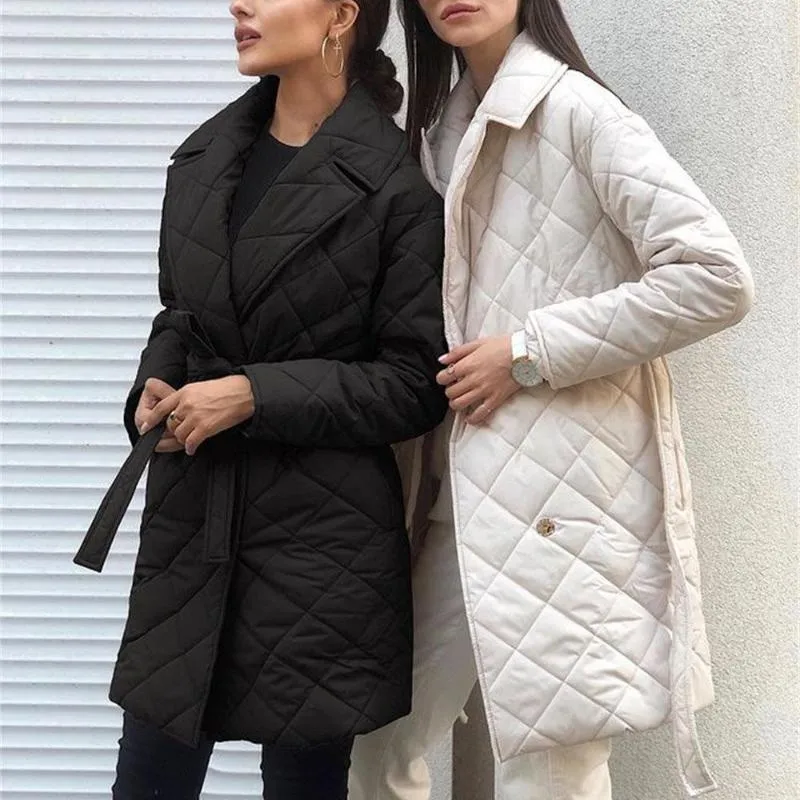 Giacca parka invernale da donna di media lunghezza in piumino di cotone nero imbottito in pizzo autunno leggero sottile moda elegante cappotti trapuntati per le donne