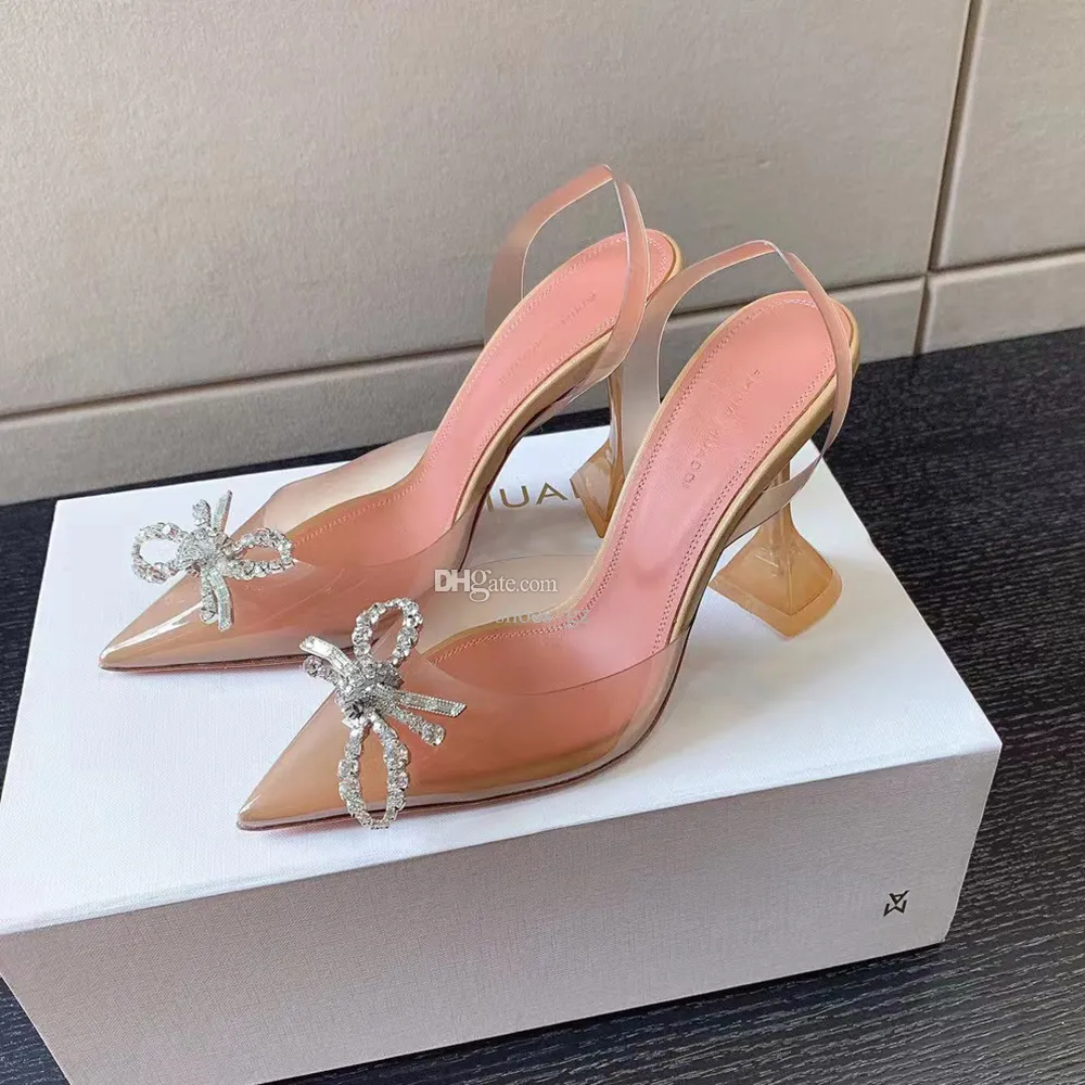 Amina muaddi Begum PVC Muller shoes with bow decoration shoes Pumps spool Heels sandals women's Luxury Designers Dress shoe Evening Slingback sandal