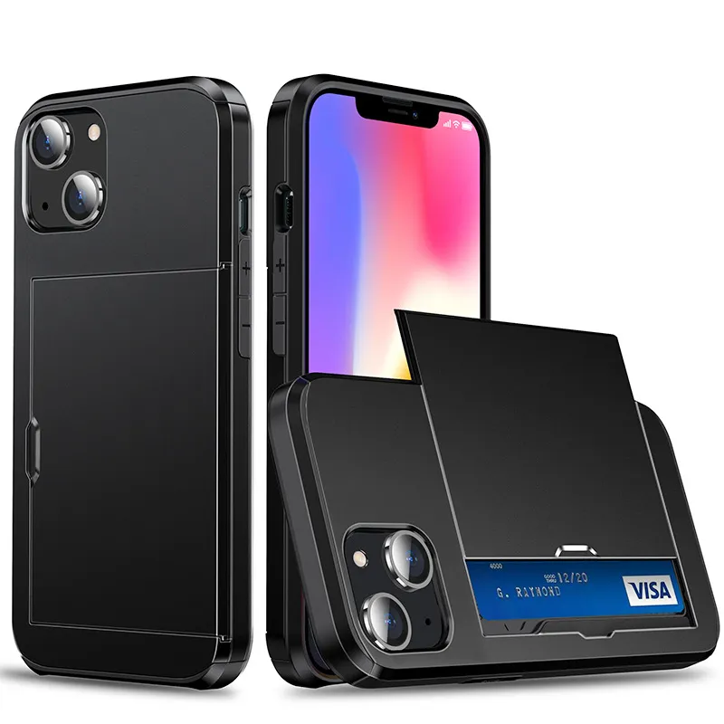 SGPスライドカードスロットウォレットケースハイブリッドTPU PCショックプルーフデュアルレイヤーカバーiPhone 14 13 12 11 Pro XR XS MAX 8 SE SAMSUNG S10 PLUS S20 FE S21 S22 ULTRA NOTE 10 20 20